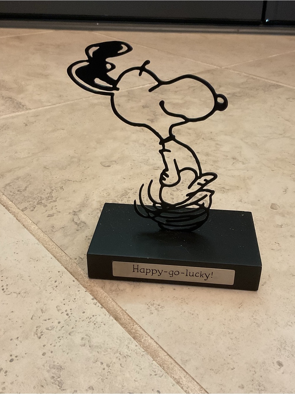 Hallmark Black and White Peanuts Snoopy metal figurine on base “Happy-go-lucky”